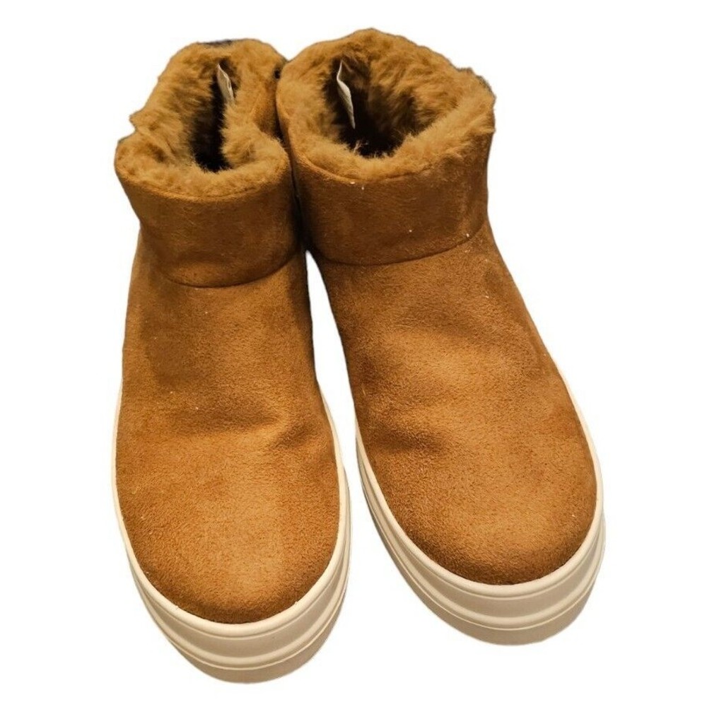 J/Slides NYC  No One Tan Suede Bootie Size 7.5/Faux Fur Lined
